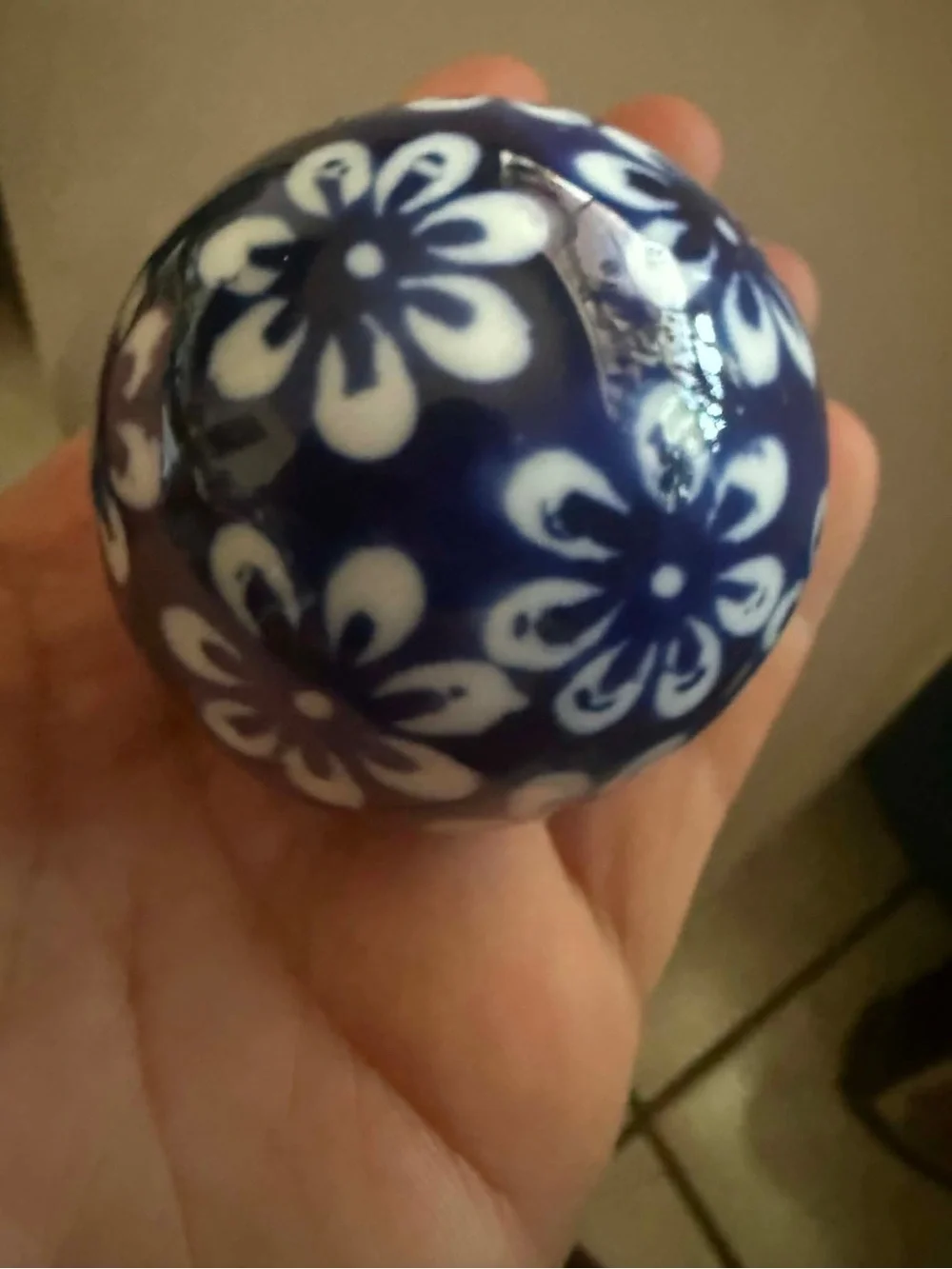 Blue and White Floral Decorative Ceramic Sphere